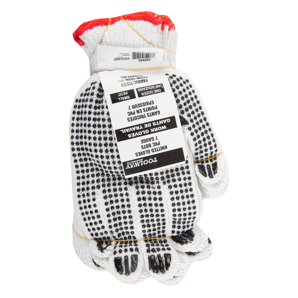Toolway 105545, Knitted Poly/Cotton Gloves w/Black PVC Dots (S, sold/dz)