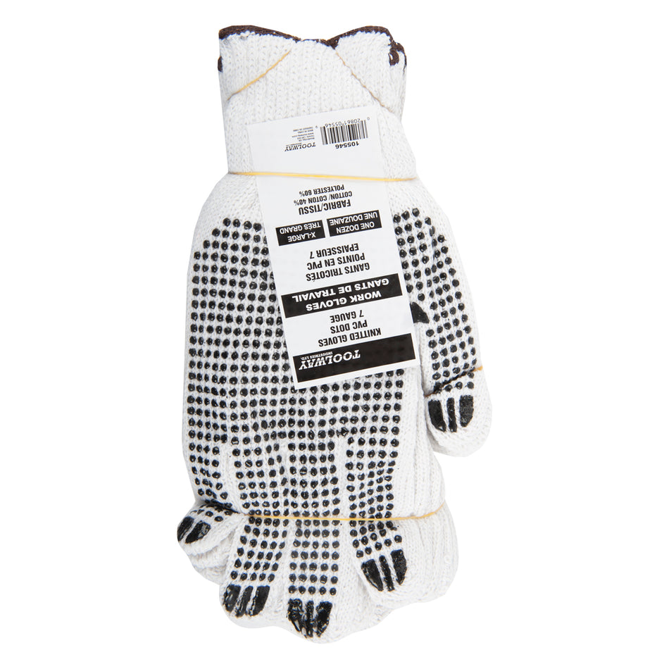 Toolway 105546, Knitted Poly/Cotton Gloves w/Black PVC Dots (XL, sold/dz)