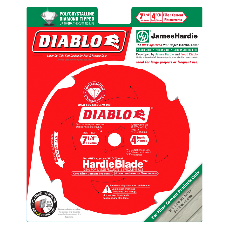 Diablo D0704DHA, 7-1/4" x 4-Teeth HardieBlade™ Saw Blade for Fiber Cement
