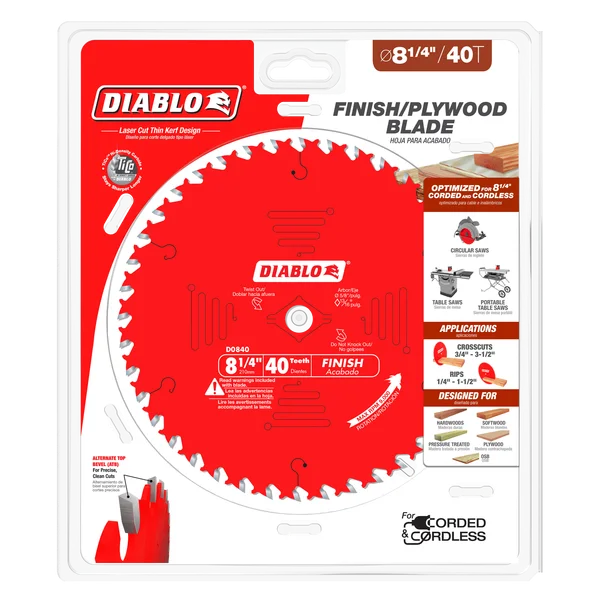 Diablo D0840X,  8-1/4" x 40-Teeth Finishing Saw Blade for Wood