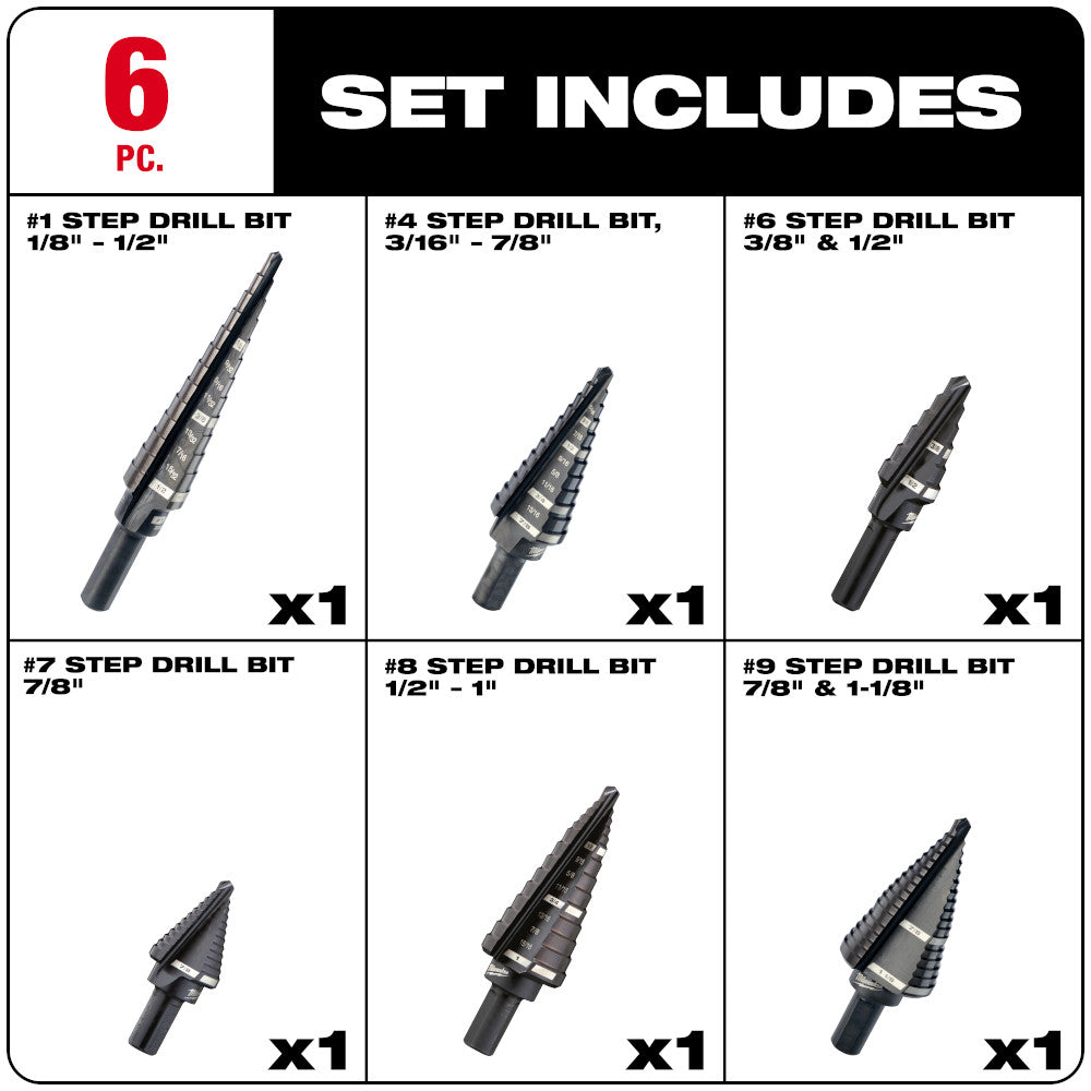 Milwaukee 48-89-9224, 6 pc Step Drill Bit Set