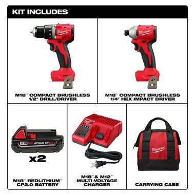 Milwaukee 3692-22CT, M18™ Compact Brushless 2-Tool Combo Kit