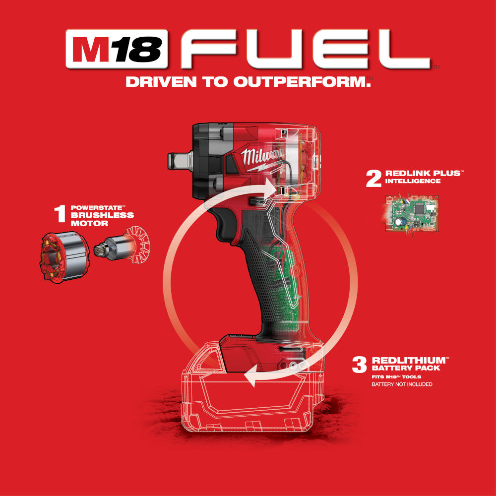 Milwaukee 2855-20, M18 FUEL 1/2" Compact Impact Wrench w/ Friction Ring (Tool Only)
