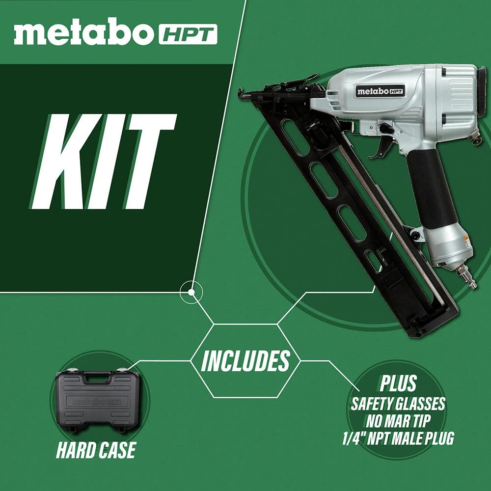 Metabo HPT NT65MA4, 2-1/2" 15ga Angled Finish Nailer with Air Duster