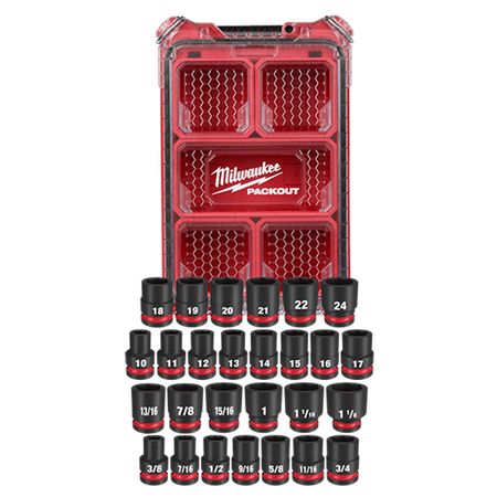 Milwaukee 49-66-6804, SHOCKWAVE Impact Duty™ Socket 1/2” Dr 27PC MM & SAE PACKOUT Set