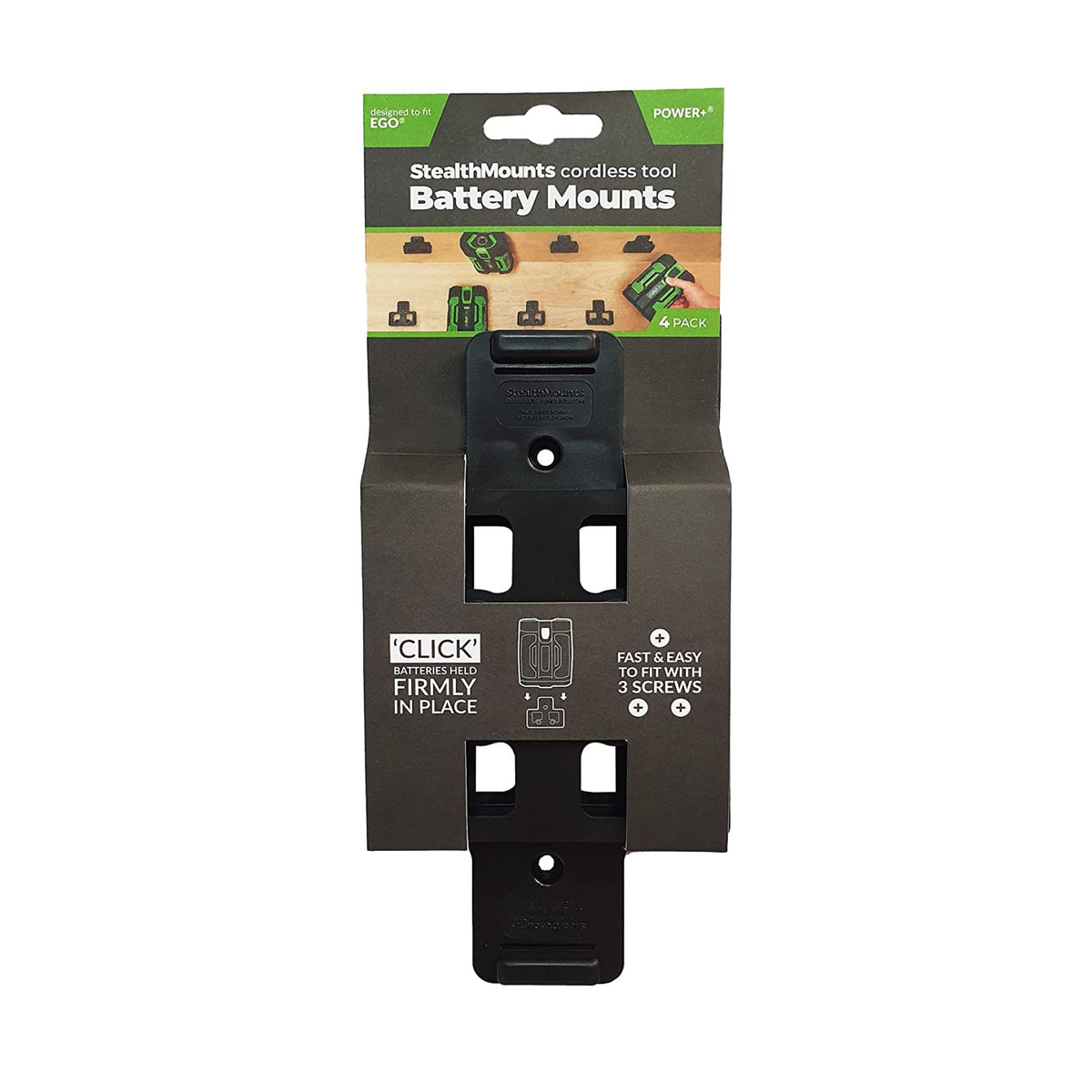 StealthMounts BM-EG56-BLK-4, EGO Power+ Battery Mounts (6 Pack) - Black