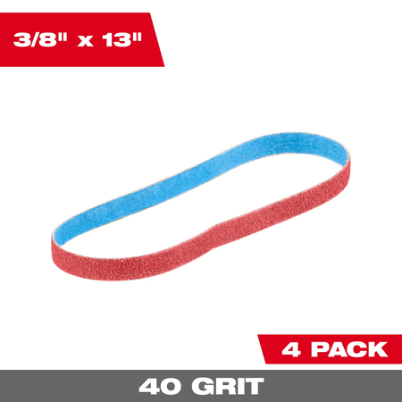 Milwaukee 48-80-7040, 3/8” x 13” 40 Grit Bandfile Belts – 4 pack