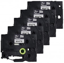 Brother HGE2415PK, High Grade Laminated Tapes, 18MM-Black On White (5-Pack)
