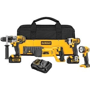 DEWALT DCK492L2, 20V MAX 4-Tool Combo Kit (Hammerdrill, Impact Driver, Recip Saw, Work Light)