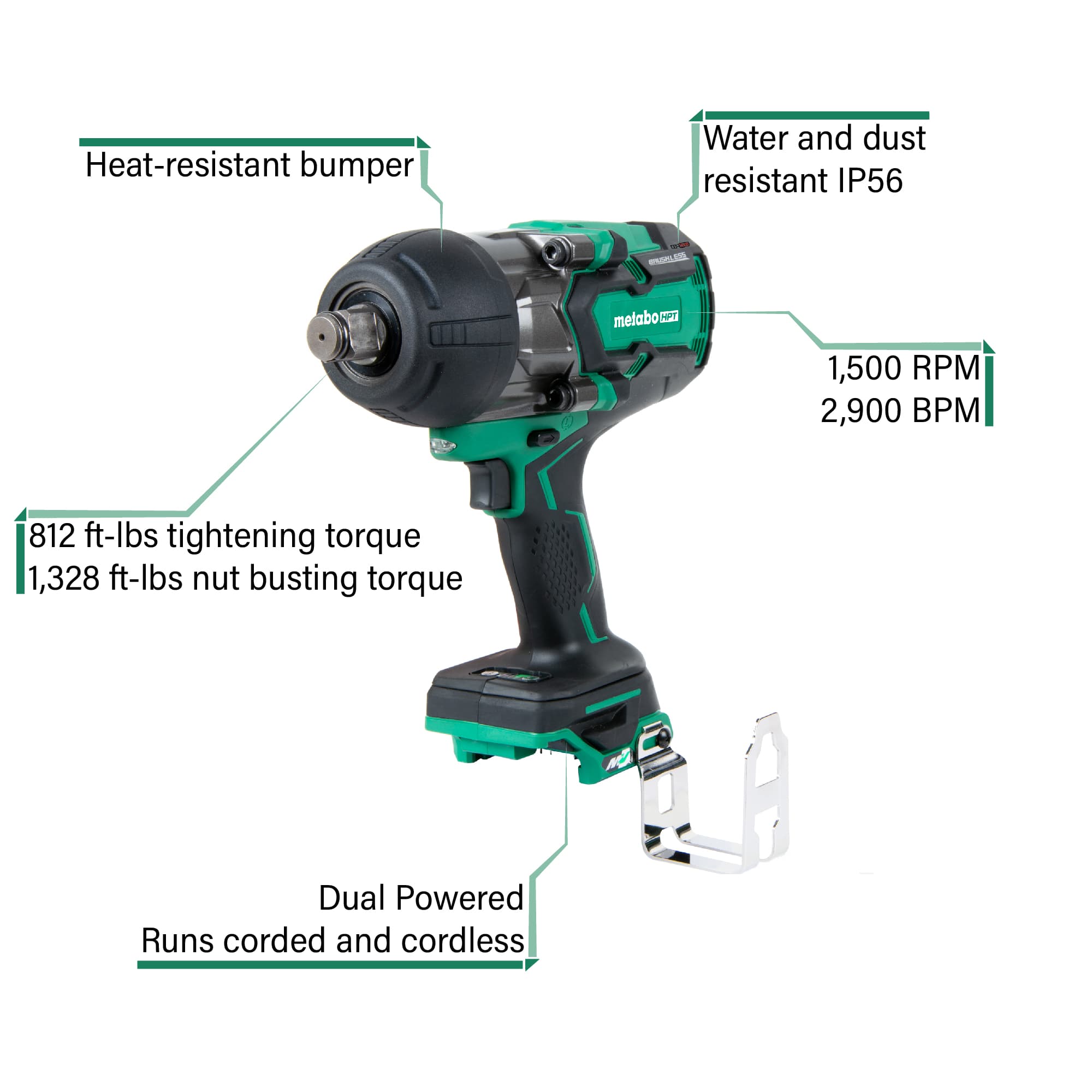 Metabo HPT WR36DAQ4, MultiVolt™ 36V Brushless 3/4-in High-Torque Impact Wrench (Tool Only)