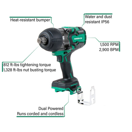 Metabo HPT WR36DAQ4, MultiVolt™ 36V Brushless 3/4-in High-Torque Impact Wrench (Tool Only)