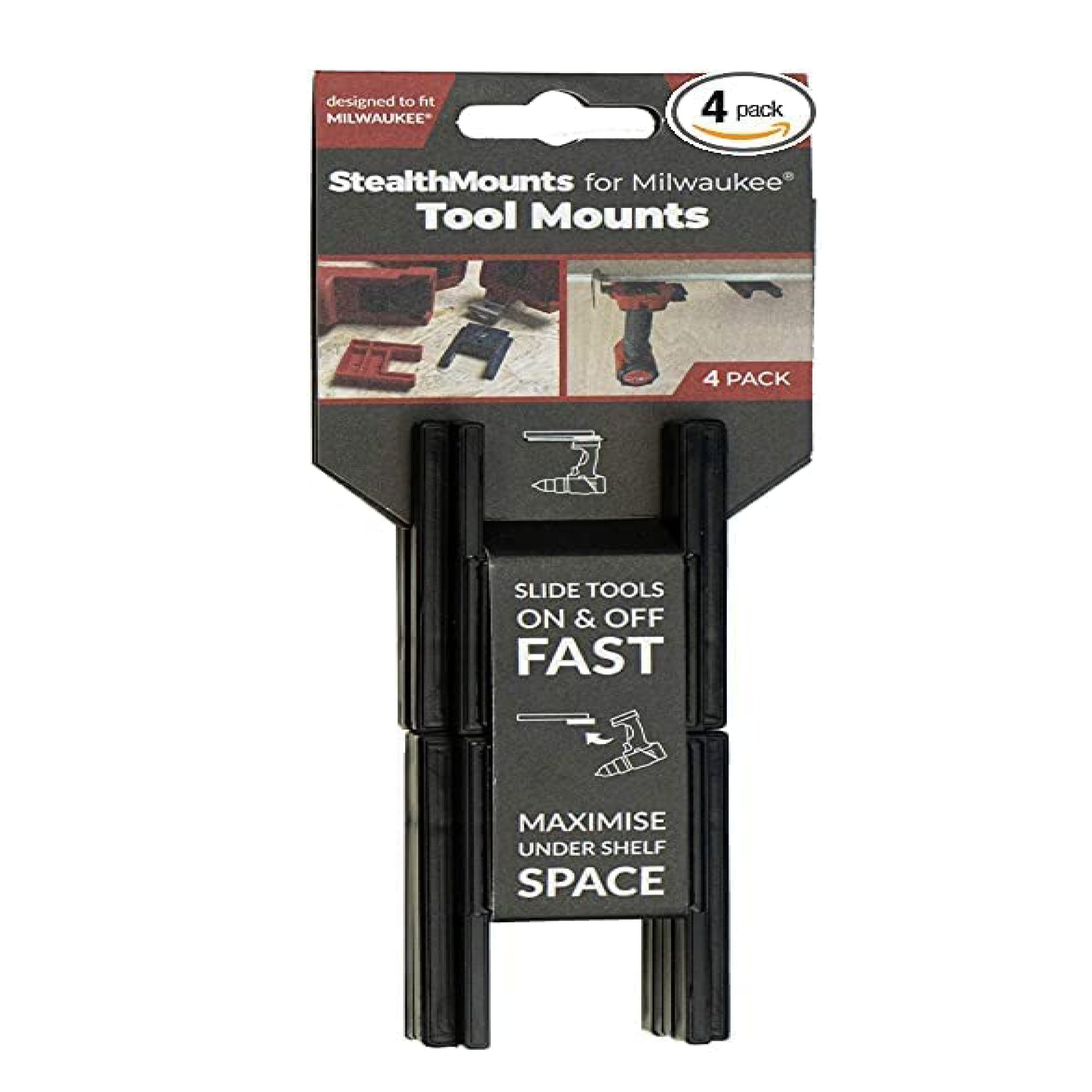 StealthMounts TM-MW18-BLK-4, Milwaukee M18 Tool Mount (4 pack) - Black