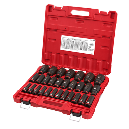 Milwaukee 49-66-7015, 1/2" Drive SHOCKWAVE Impact Duty Metric Deep 6 Point Socket Set - 29 Piece