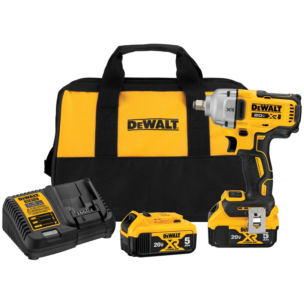 DEWALT DCF891P2, 20V MAX XR 1/2" Mid Torque Impact Wrench (Hog Ring) (5.0AH) W/ 2 Batteries And Bag