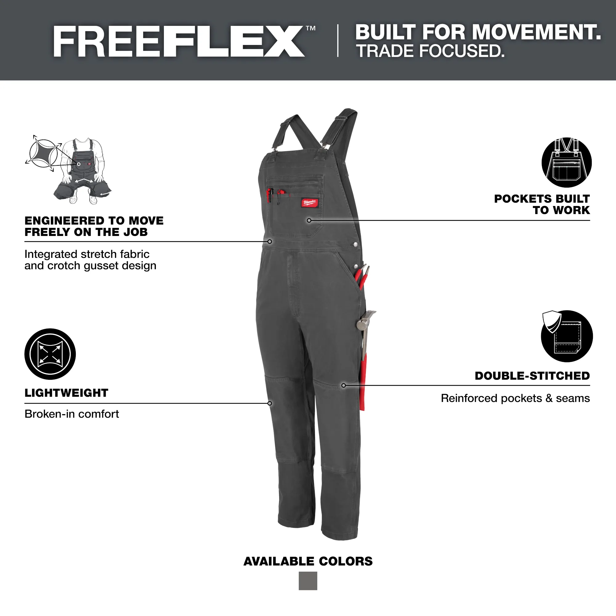 Milwaukee M850G-3232, FREEFLEX™ Unlined Bib Overalls