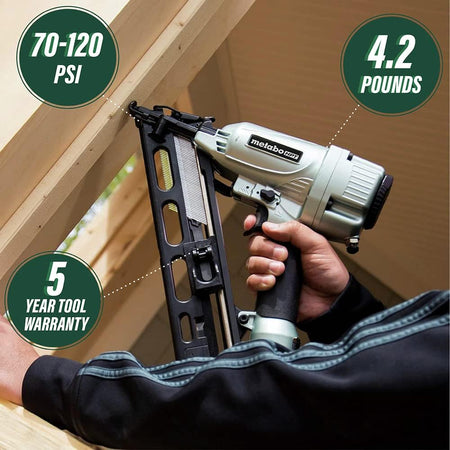 Metabo HPT NT65MA4, 2-1/2" 15ga Angled Finish Nailer with Air Duster