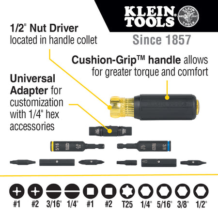 Klein Tools 32500HD, Impact Rated Multi-Bit Screwdriver / Nut Driver, 11-in-1 1 of 44