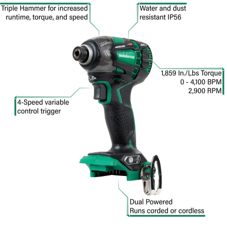 Metabo HPT WH36DB, MultiVolt™ 36V Triple Hammer Impact Driver 4.0Ah x 2