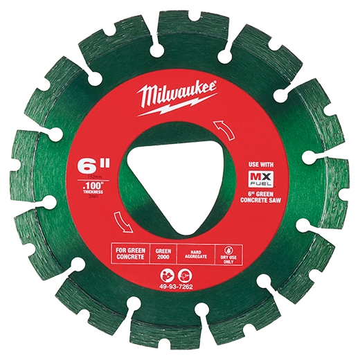 Milwaukee 49-93-7262, Green 6” x .100” Diamond Blade for Green Concrete