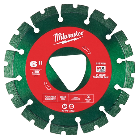 Milwaukee 49-93-7262, Green 6” x .100” Diamond Blade for Green Concrete