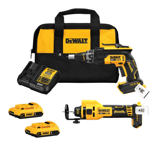 DEWALT DCK265D2, 20V MAX XR Brushless 2-Tool Drywall Screwgun & Cut-Out Tool 2x 2.0Ah Combo Kit