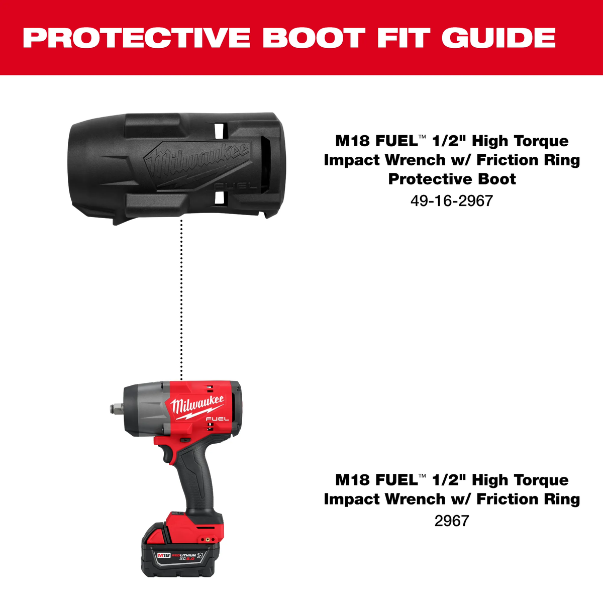 Milwaukee 49-16-2967, M18 FUEL™ 1/2" High Torque Impact Wrench w/ Friction Ring Protective Boot