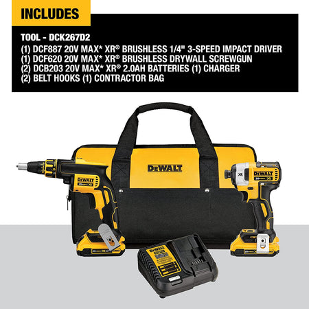 DEWALT DCK267D2, 20V MAX XR Drywall Screwgun & Impact Driver Kit (2.0Ah)