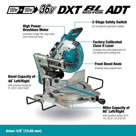 Makita DLS112Z, 18Vx2 LXT Brushless 10" Slide Compound Miter Saw w/Laser (Tool Only)