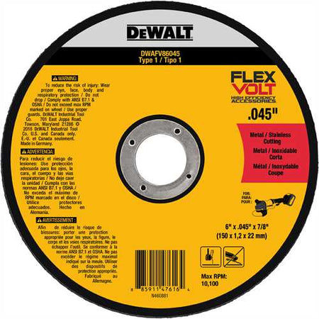 DEWALT DWAFV86045, 6'' x .045'' x 7/8'' T1 Flexvolt Cutting Wheel