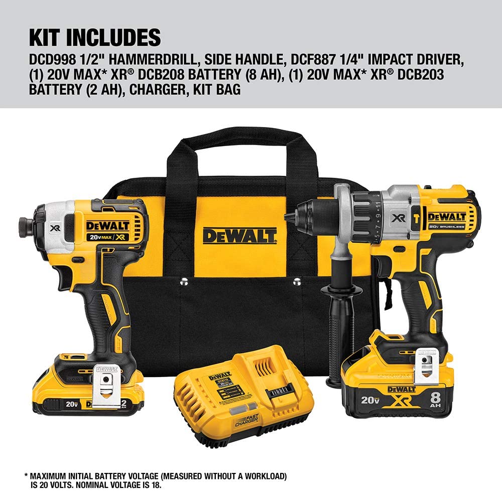 DEWALT DCK299D1W1, 20V MAX Hammer Drill & Impact Driver Kit w/Power Detect