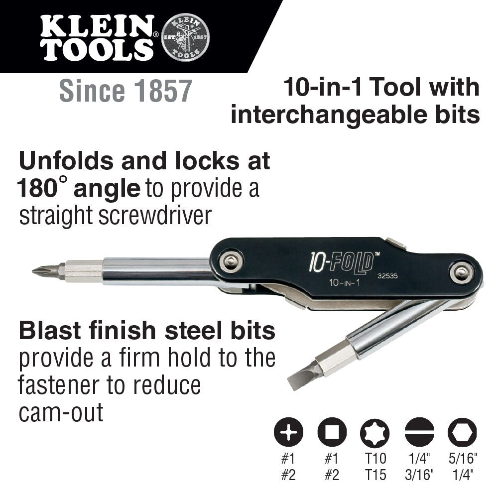 Klein Tools 32535, 10-in-1 10 Fold Screwdriver / Nut Driver