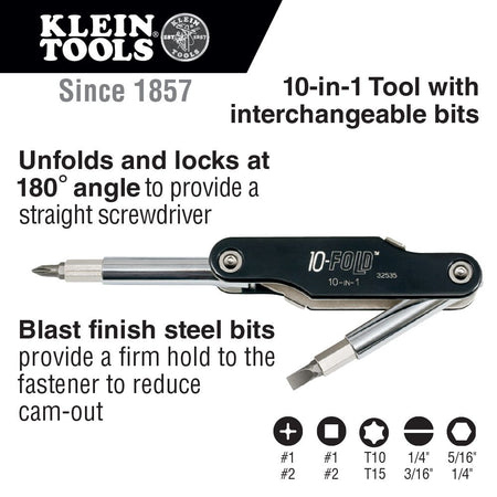 Klein Tools 32535, 10-in-1 10 Fold Screwdriver / Nut Driver