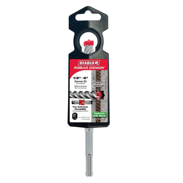 Diablo DMAPL4180, 1/2" x 4" x 6" Rebar Demon™ SDS-Plus 4-Cutter Full Carbide Head Hammer Drill Bit