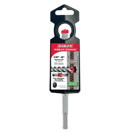 Diablo DMAPL4180, 1/2" x 4" x 6" Rebar Demon™ SDS-Plus 4-Cutter Full Carbide Head Hammer Drill Bit