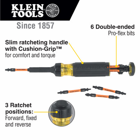 Klein Tools 32313HD, 13-in-1 Ratcheting Impact Rated Screwdriver