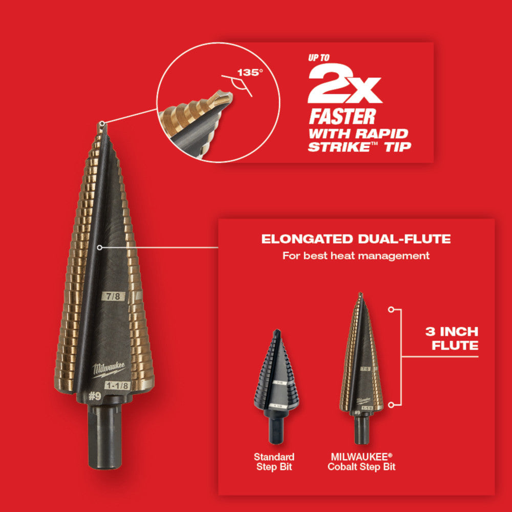 Milwaukee 48-89-9289, Cobalt Step Drill Bit #9 (7/8"-1-1/8")