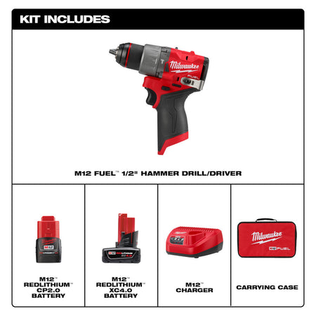 Milwaukee 3404-22, M12 FUEL™ 1/2" Hammer Drill/Driver Kit