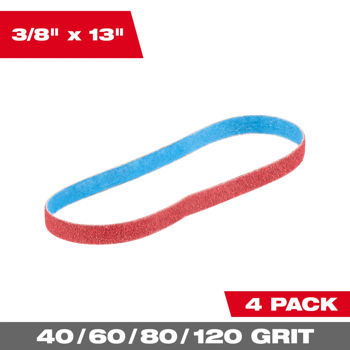 Milwaukee 48-80-7000, 3/8” x 13” 40/60/80/120 Grit Bandfile Belts – 4 pack variety