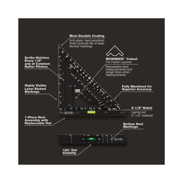 Stiletto STSQ7-L, 7" Carpenter Square with Level