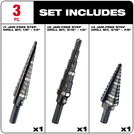 Milwaukee 48-89-9221, 3 pc Step Drill Bit Set