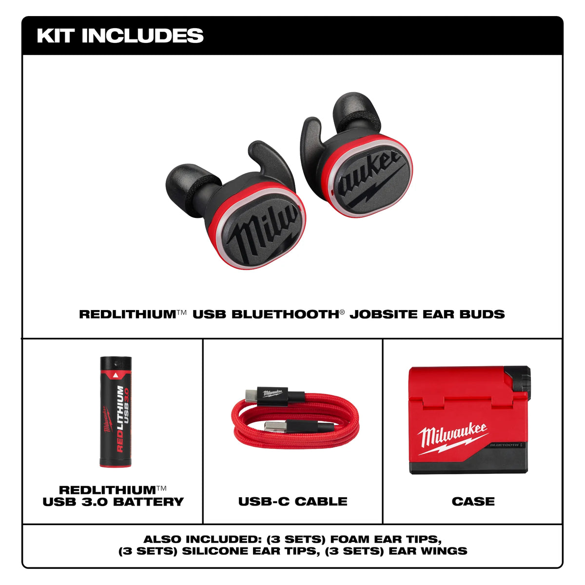 Milwaukee 2191-21, REDLITHIUM™ USB Bluetooth® Jobsite Ear Buds