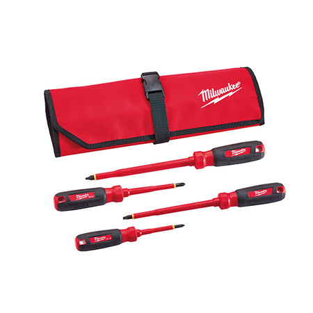 Milwaukee 48-22-2204, 4 pc 1000V Insulated Screwdriver Set w/Roll Pouch