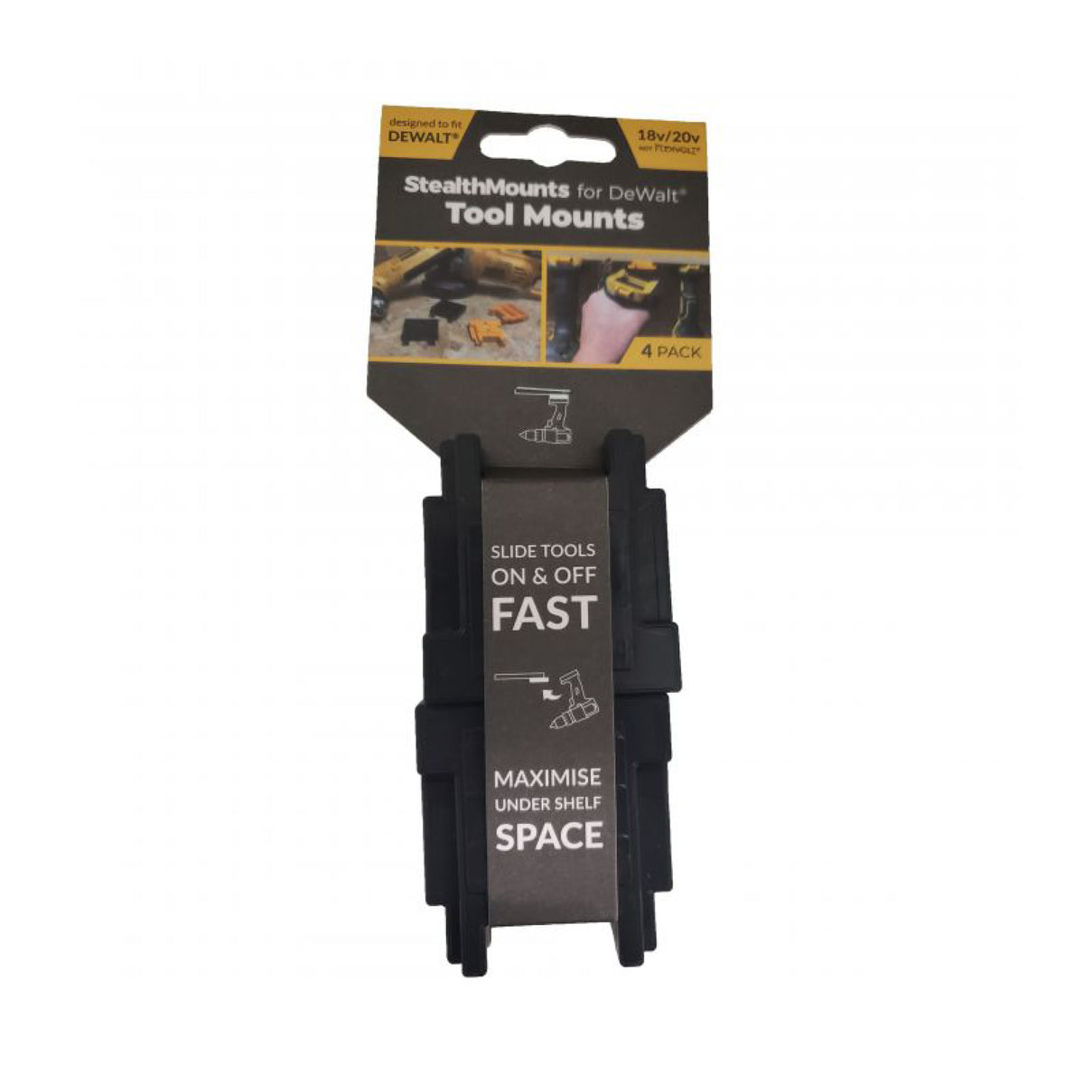 StealthMounts TM-DW18-BLK-4, DeWalt 20v XR Tool Mount (4 pack) - Black