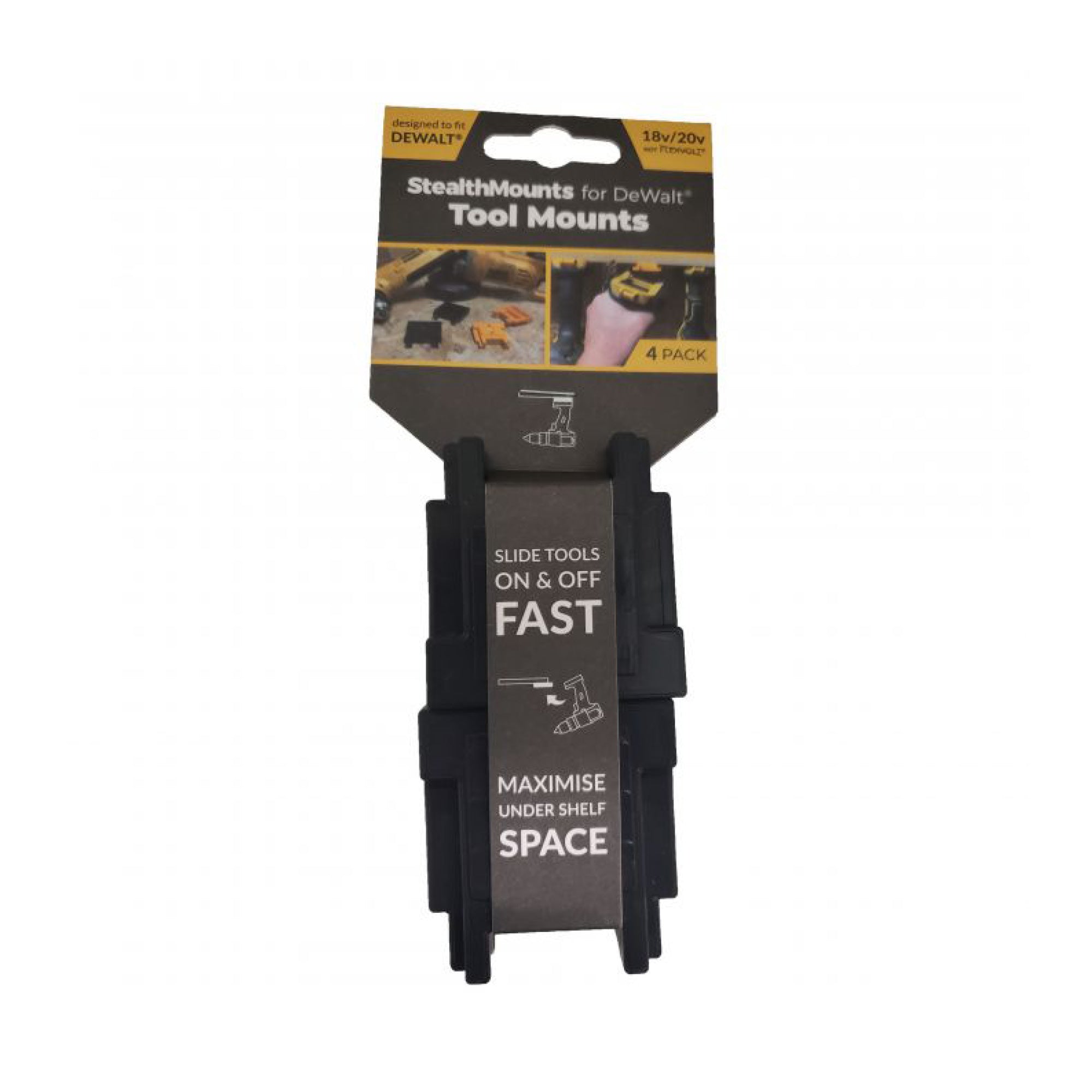 StealthMounts TM-DW18-BLK-4, DeWalt 20v XR Tool Mount (4 pack) - Black