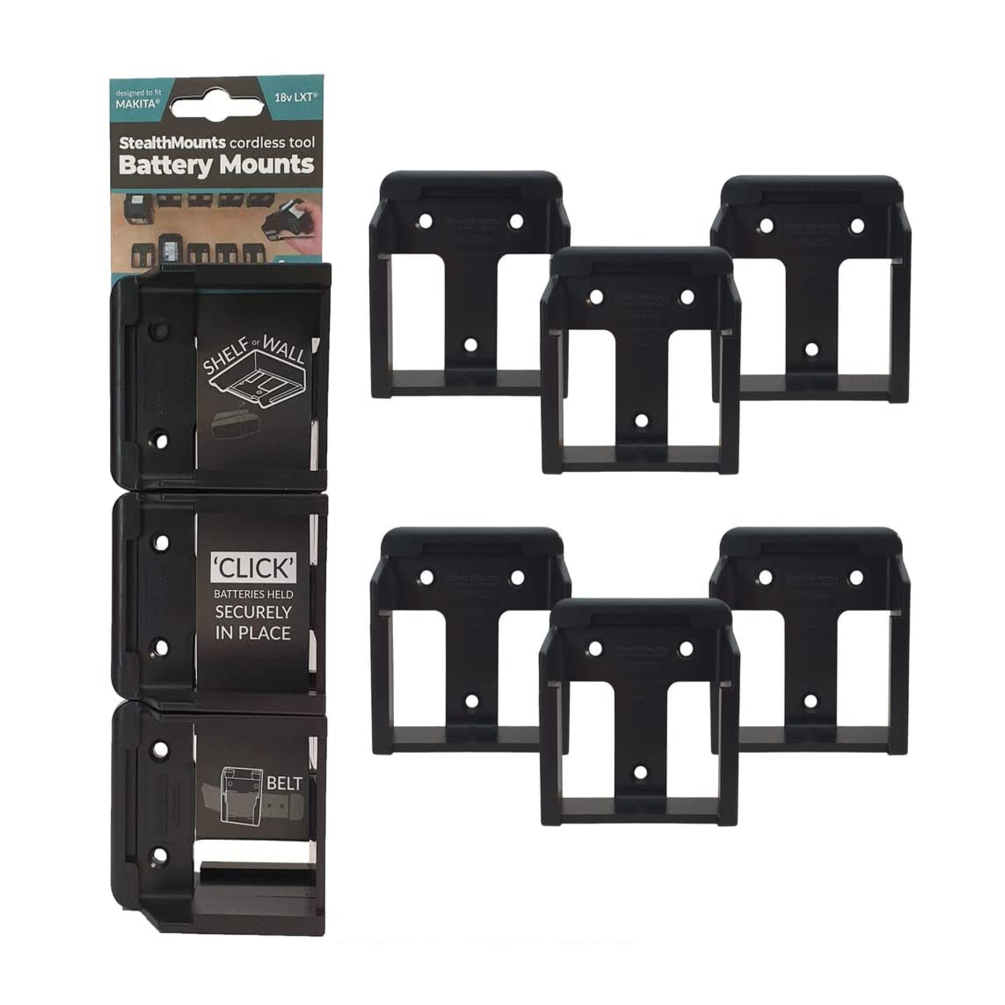StealthMounts BM-MK18-5-6, Makita 18v LXT Battery Mounts (6 Pack) - Teal