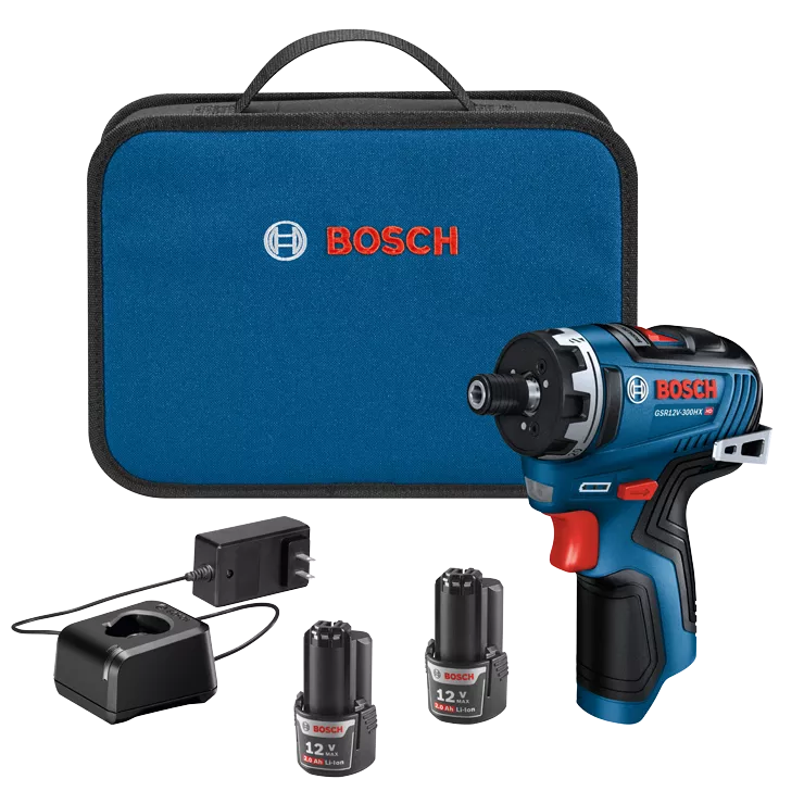 BOSCH GSR12V-300HXB22, 12V Max Brushless Screwdriver Kit w/ (2) 2.0 Ah Batteries