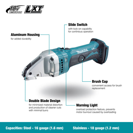Makita DJS161Z, 18V LXT 16 ga Metal Staight Shear (Tool Only)