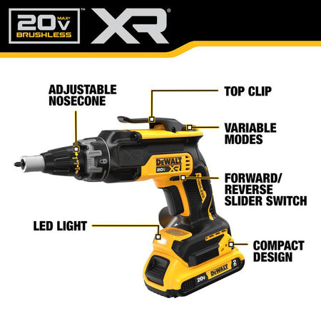 DEWALT DCK265D2, 20V MAX XR Brushless 2-Tool Drywall Screwgun & Cut-Out Tool 2x 2.0Ah Combo Kit