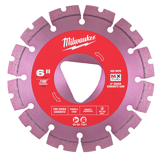 Milwaukee 49-93-7261, Purple 6” x .100” Diamond Blade for Green Concrete