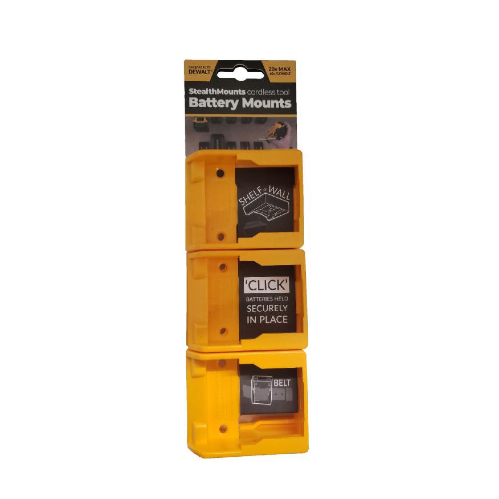 StealthMounts BM-DW18-6-6, DeWalt Battery Mounts (6 Pack) - Black